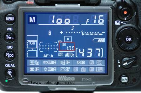 Photo du menu pour configurer la sensibilit� ISO de la photographie